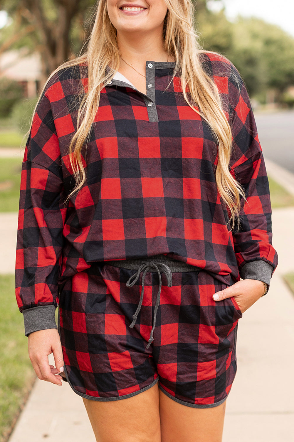 Ensemble haut et short Henley a imprimé buffle de Noël grande taille