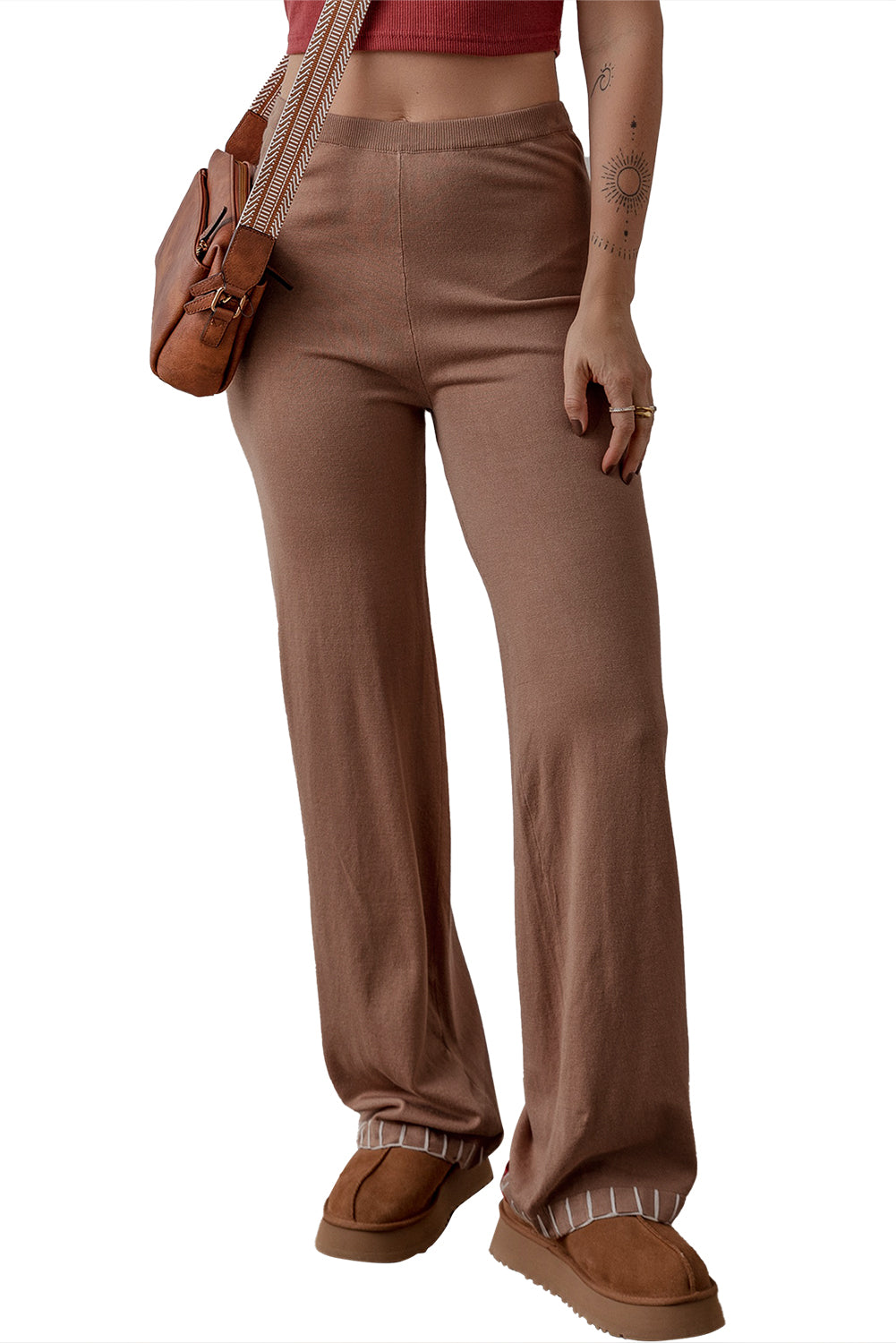Pantalon tricoté taille haute a jambe droite