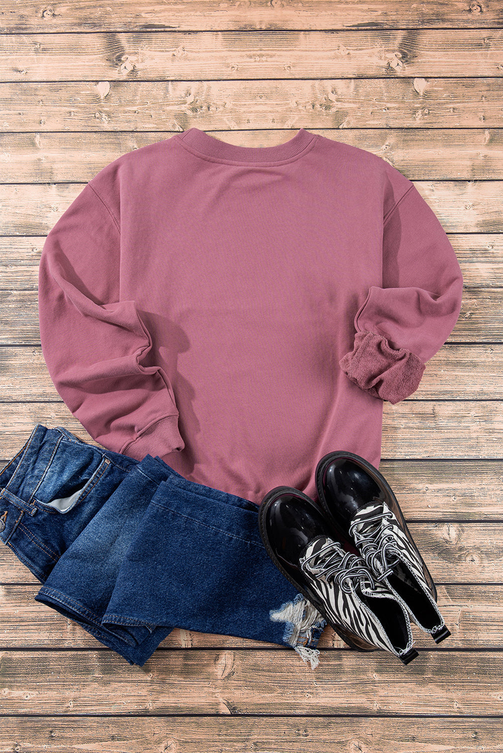 Sweat-shirt uni a col rond et épaules tombantes