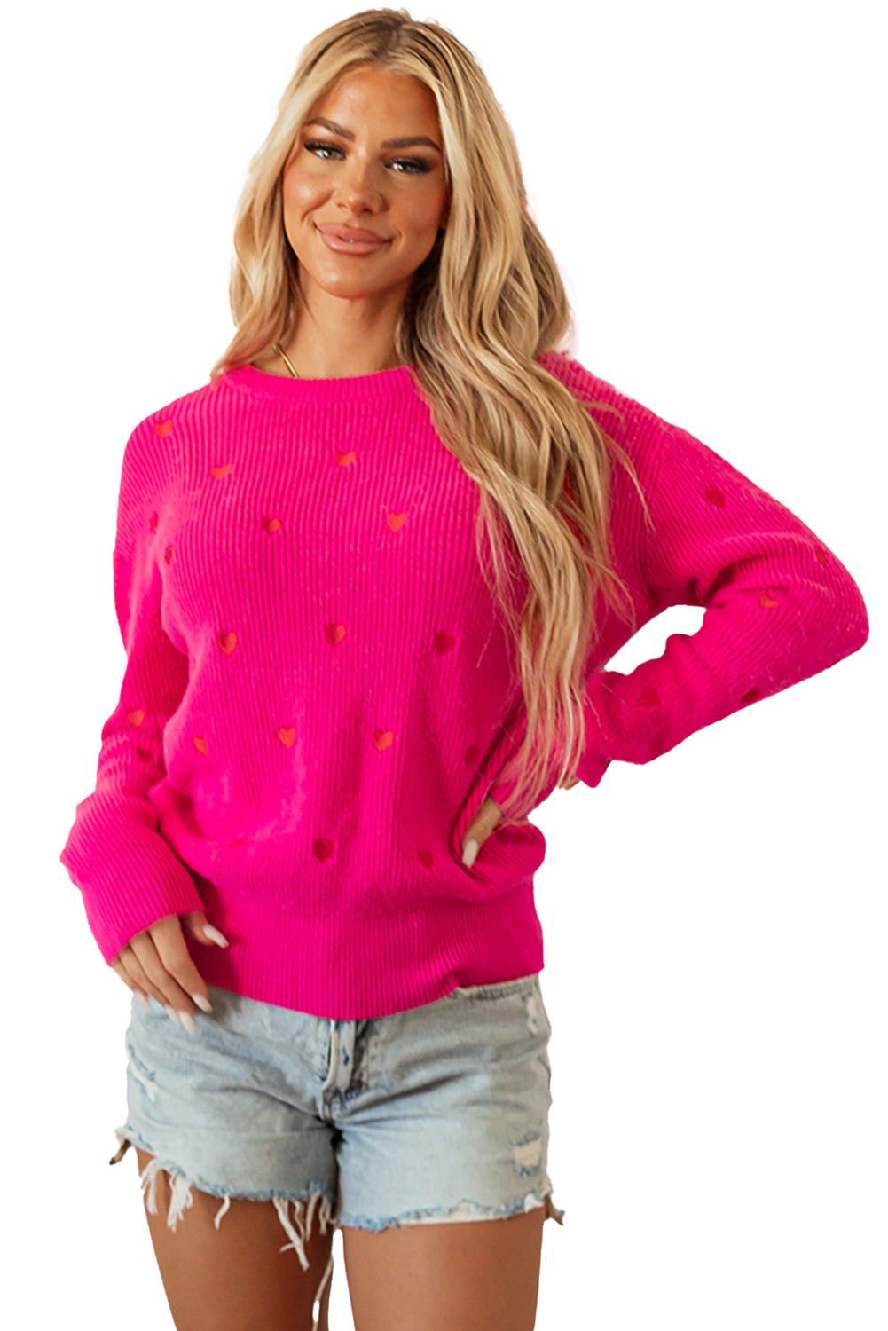Pull a col rond et épaules tombantes en forme de cœur