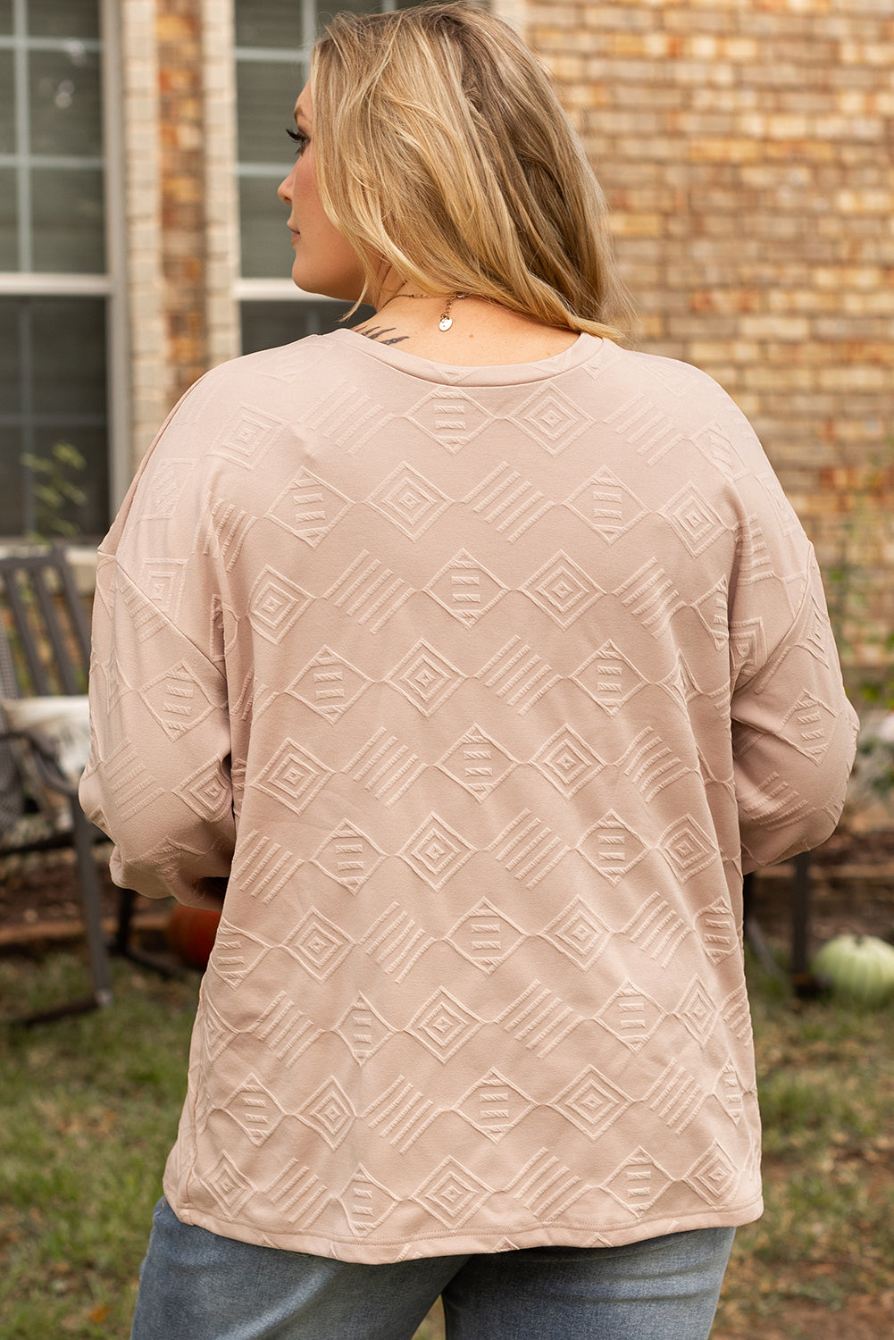 Sweat-shirt texturé a épaules tombantes et col rond de grande taille