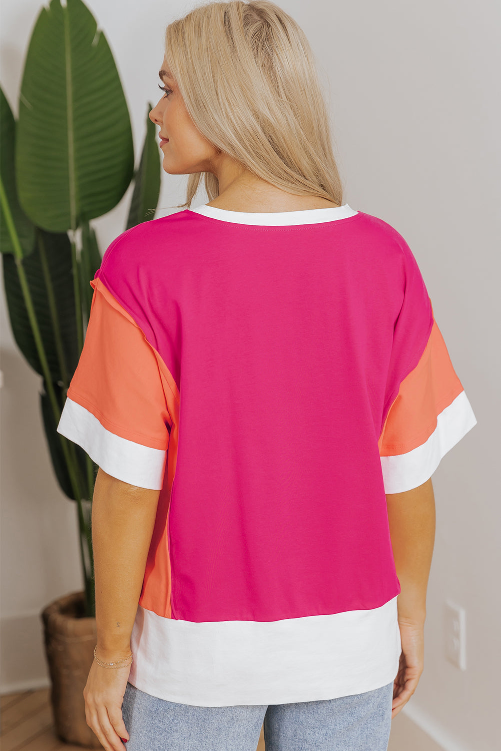 T-shirt ample à blocs de couleurs et fentes latérales
