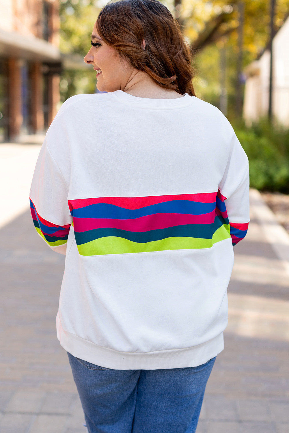 Sweat-shirt Ample Rayé Coloré a Goutte Épaule de Grande Taille