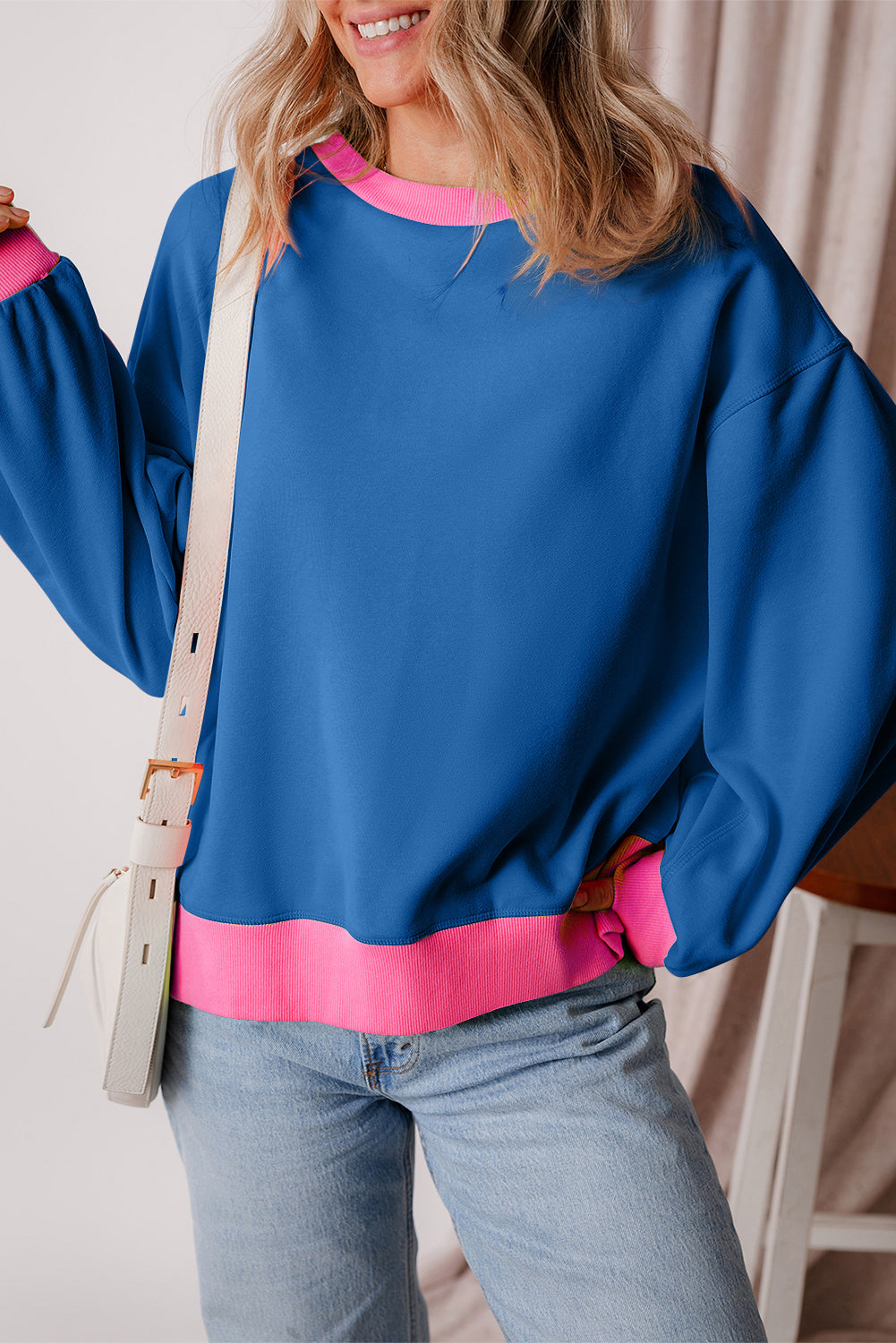 Sweat-shirt color block à manches bulles