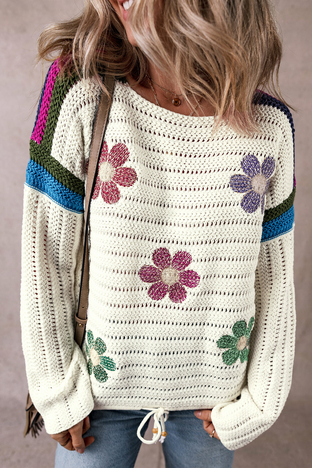 Pull en tricot pointelle à fleurs marguerite