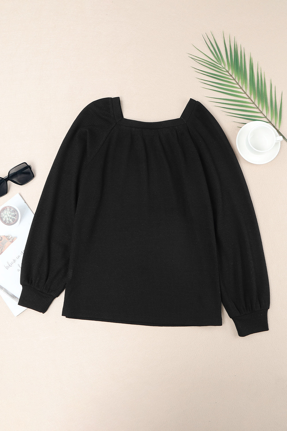 Haut en tricot gaufré à manches bouffantes et col rond