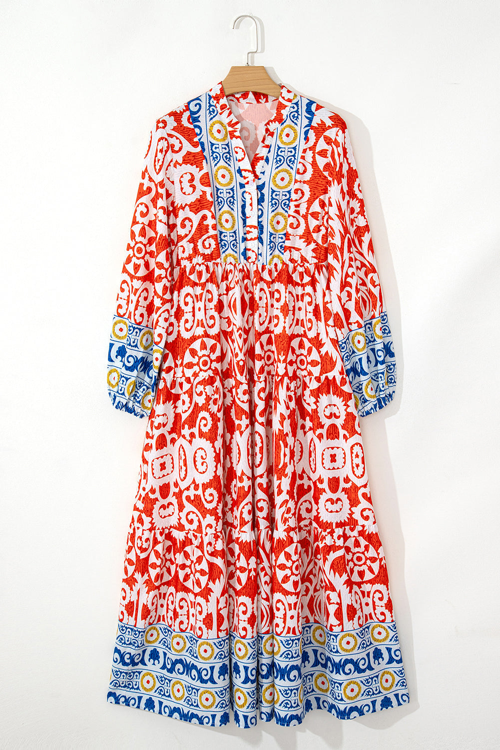 Robe longue bohème à manches longues et imprimé géométrique
