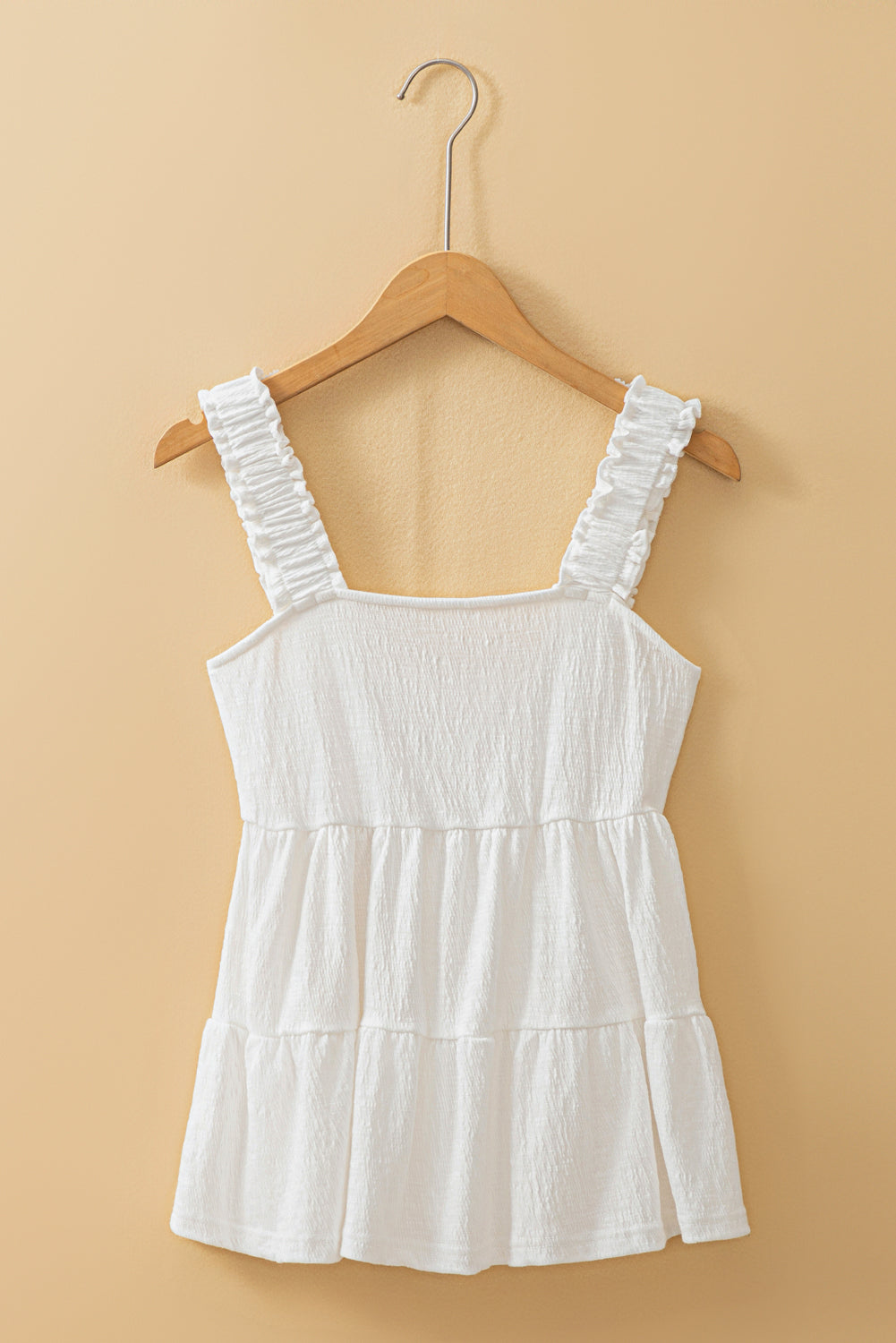 Débardeur babydoll à bretelles froissées et volantées