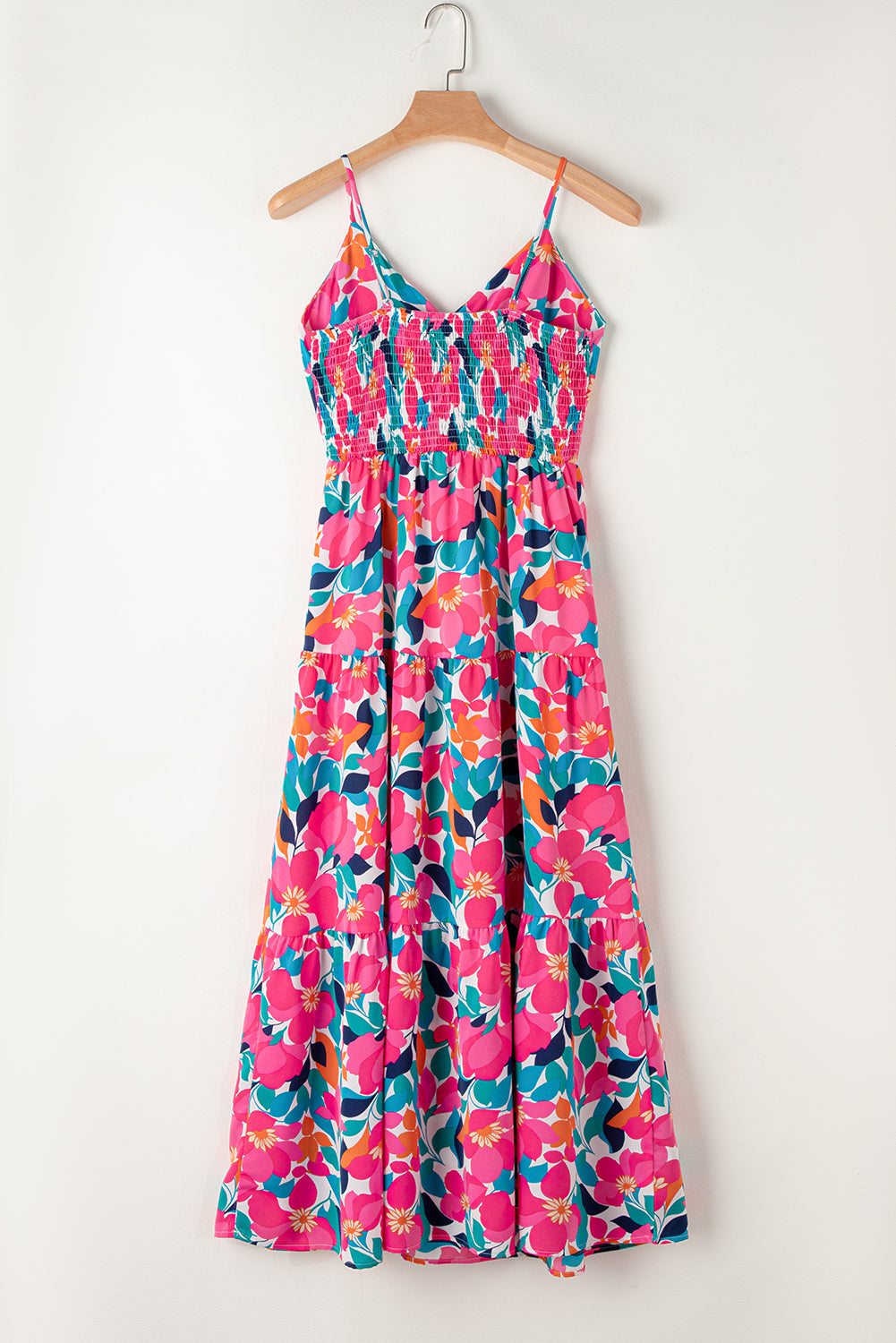 Robe longue à fleurs torsadée et smockée dans le dos