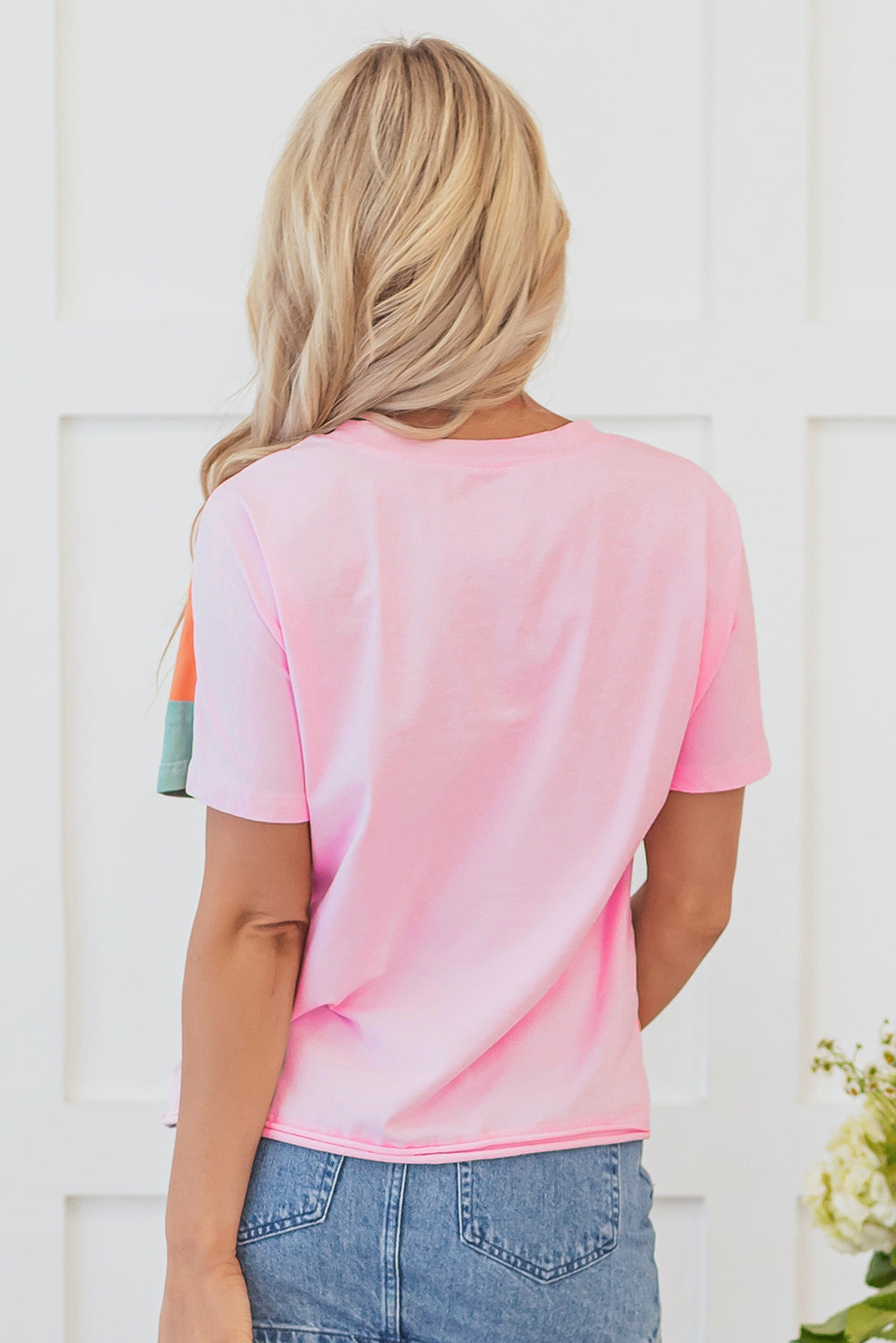 T-shirt ras du cou à coutures contrastées et patchwork