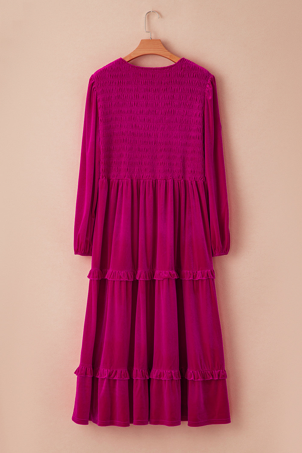 Robe longue froncée a col en V et a volants en velours de grande taille