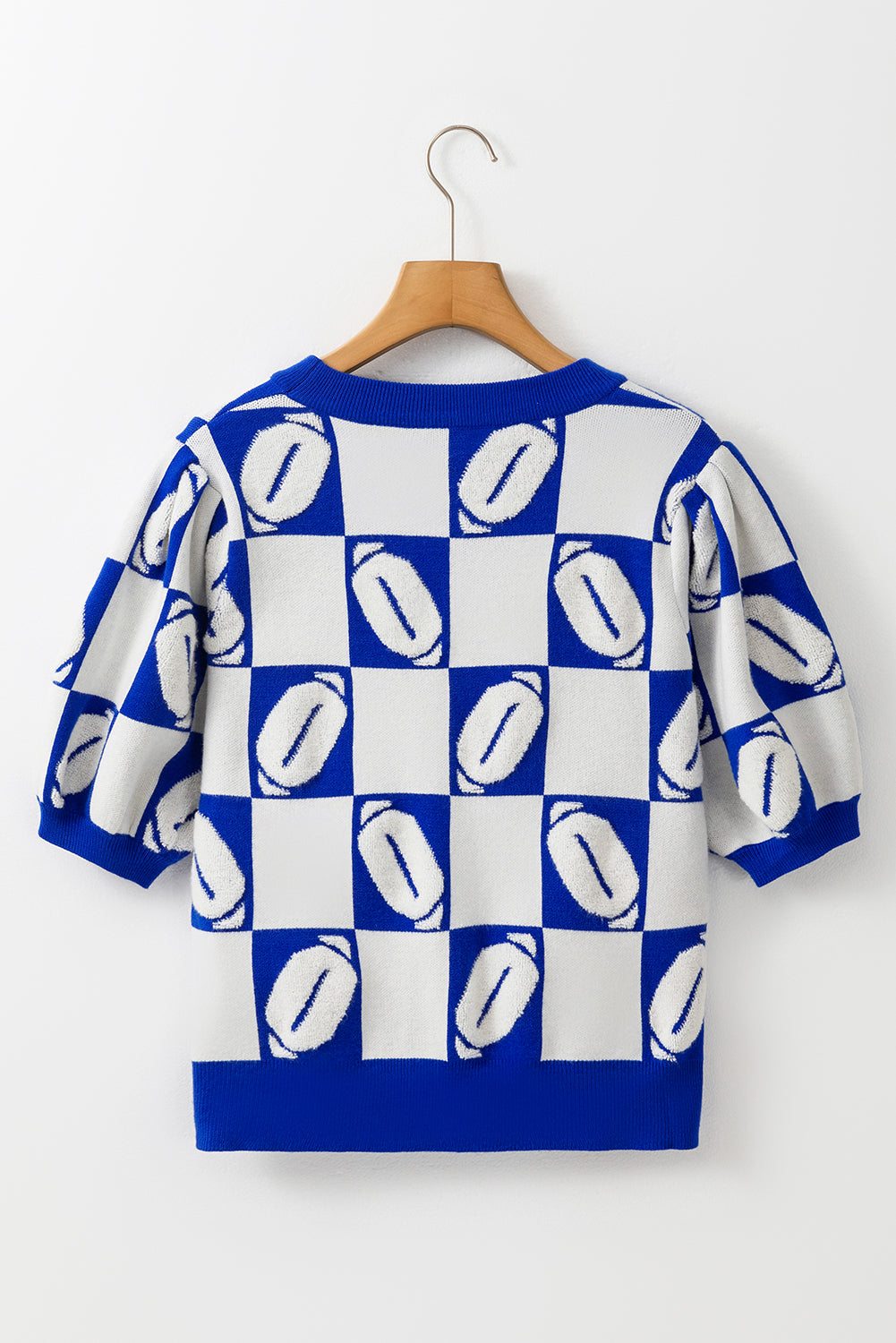 Pull a manches courtes bouffantes en blocs de couleurs a carreaux Rugby