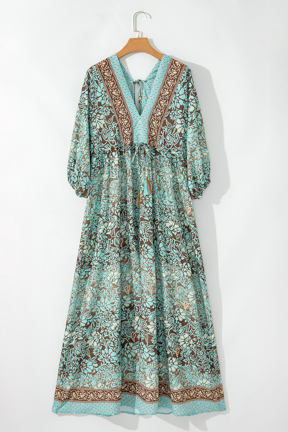 Robe longue bohème à imprimé floral, dos nu, taille haute et lacets