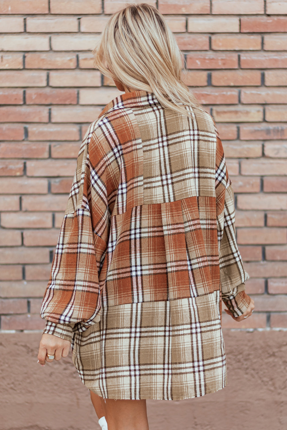 Veste courte haute et basse à carreaux color block patchwork