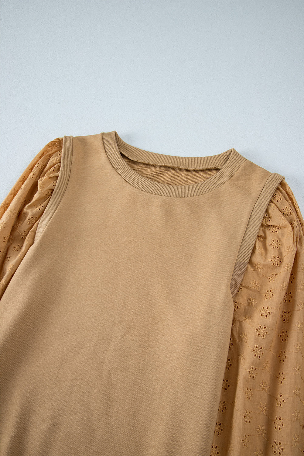 Sweat-shirt uni à manches patchwork et col rond