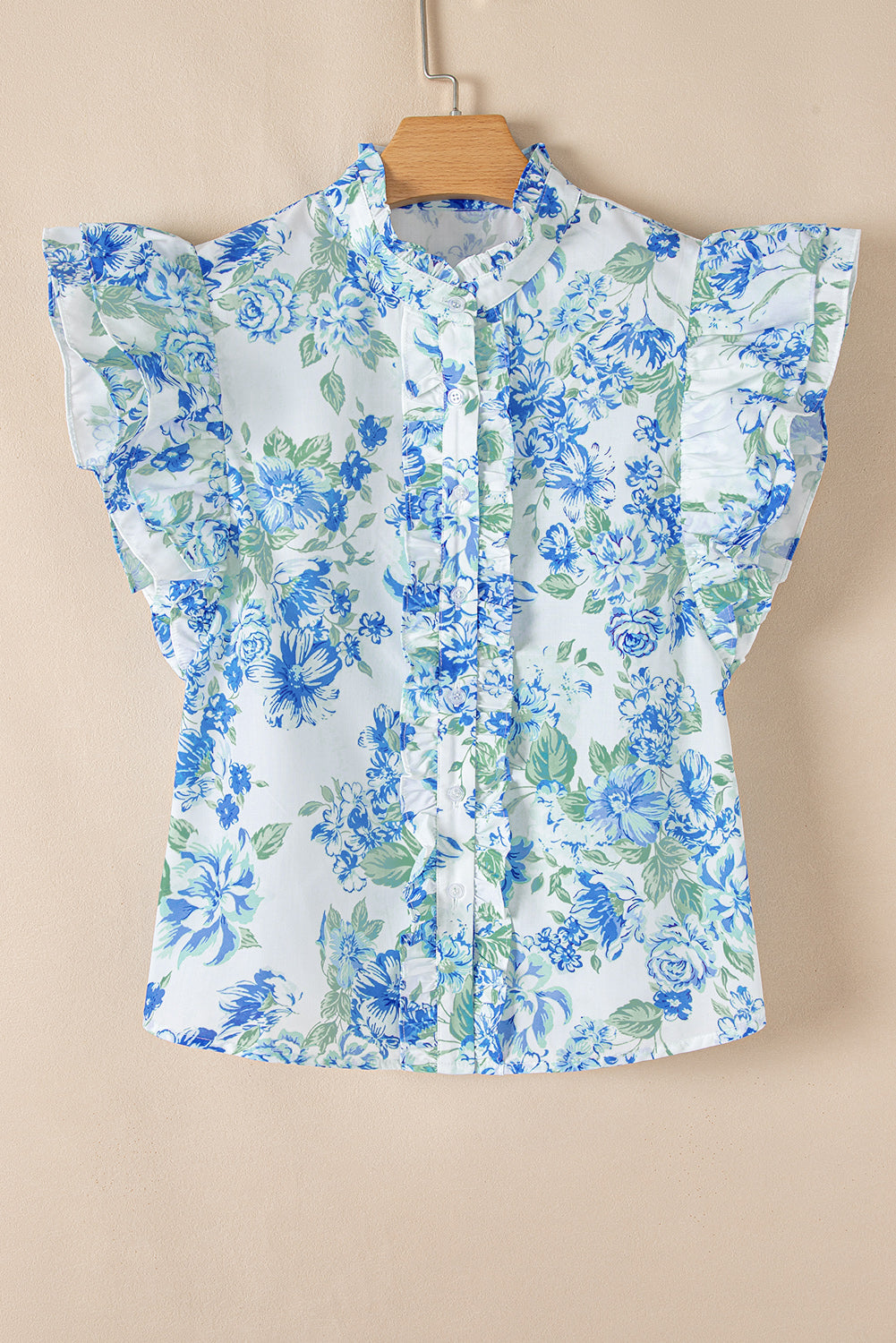 Chemise boutonnée à volants et manches à imprimé floral