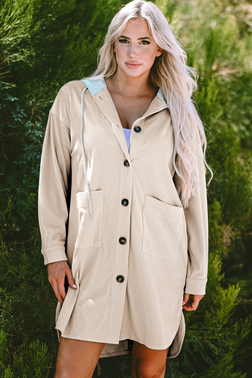 Veste oversize a capuche contrastée en velours côtelé