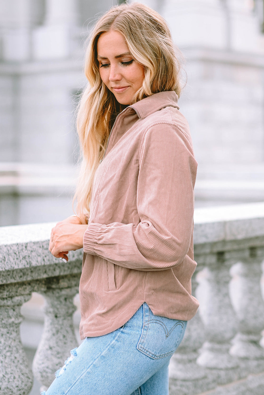 Sweat-shirt à col zippé et texture côtelée
