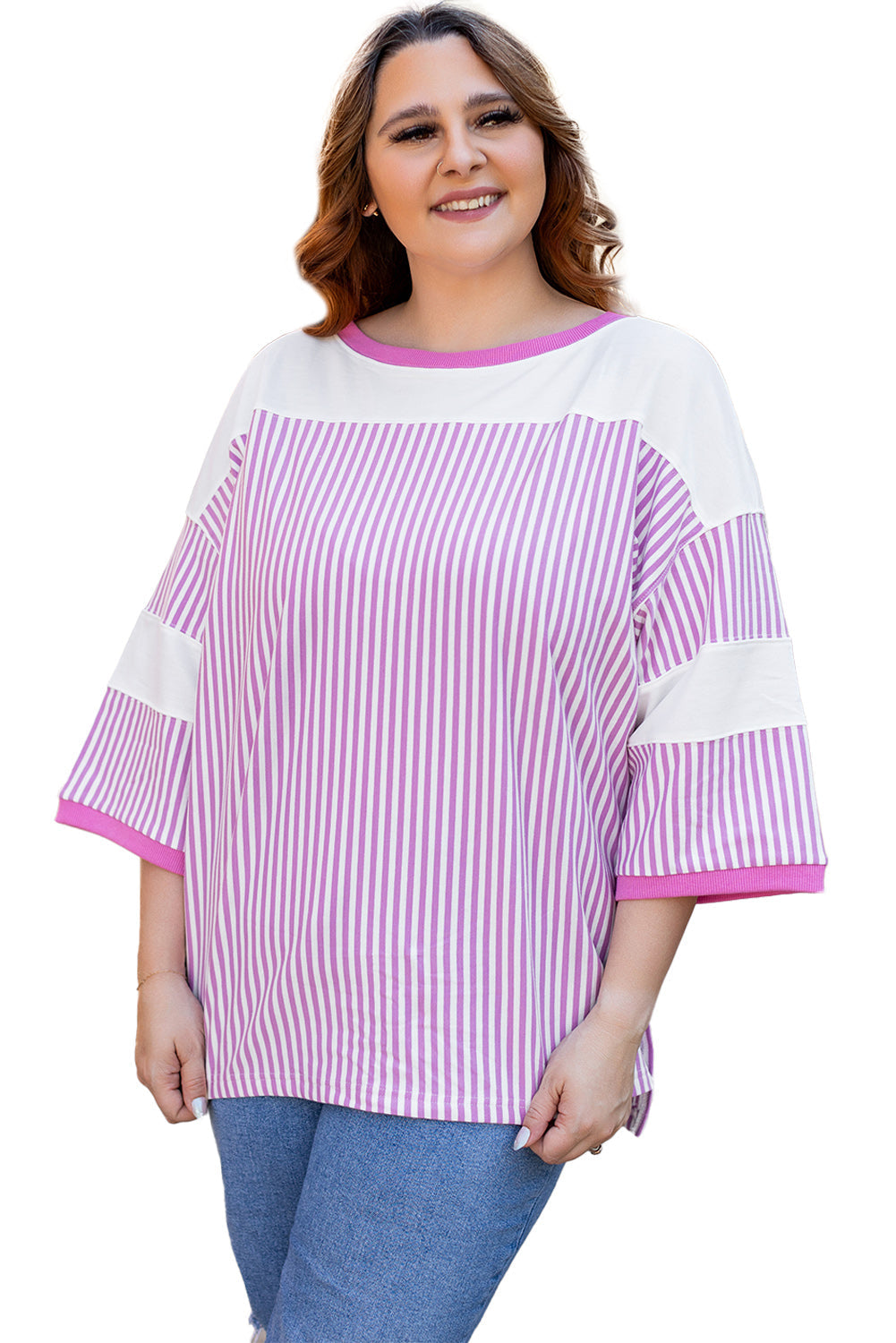 T-shirt Patchwork a Manches Bracelet Grande Taille
