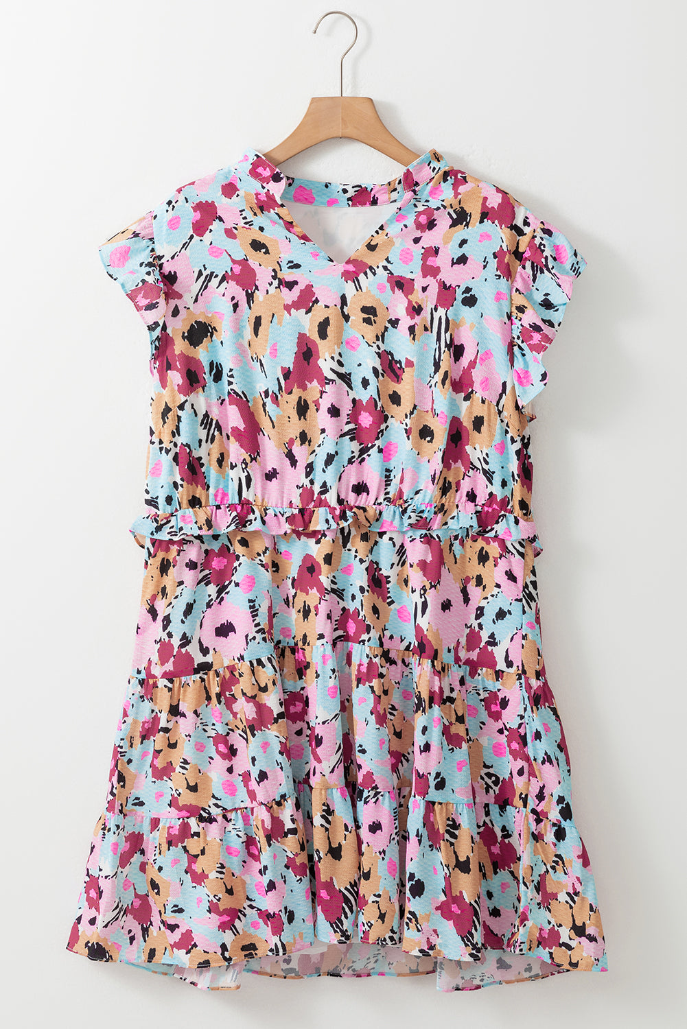 Mini-Robe Florale à Volants et Mancherons Grande Taille
