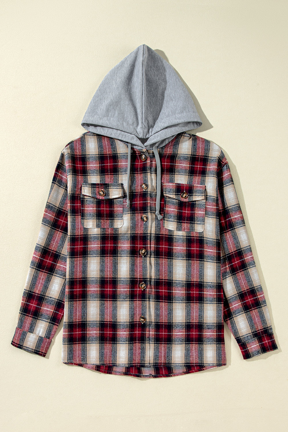 Veste à capuche boutonnée avec poche poitrine et imprimé écossais
