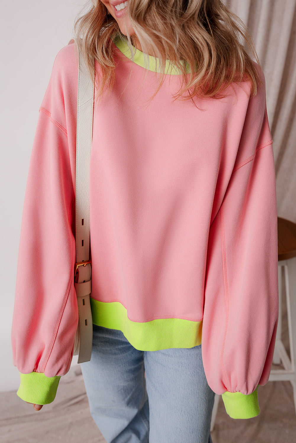 Sweat-shirt color block à manches bulles