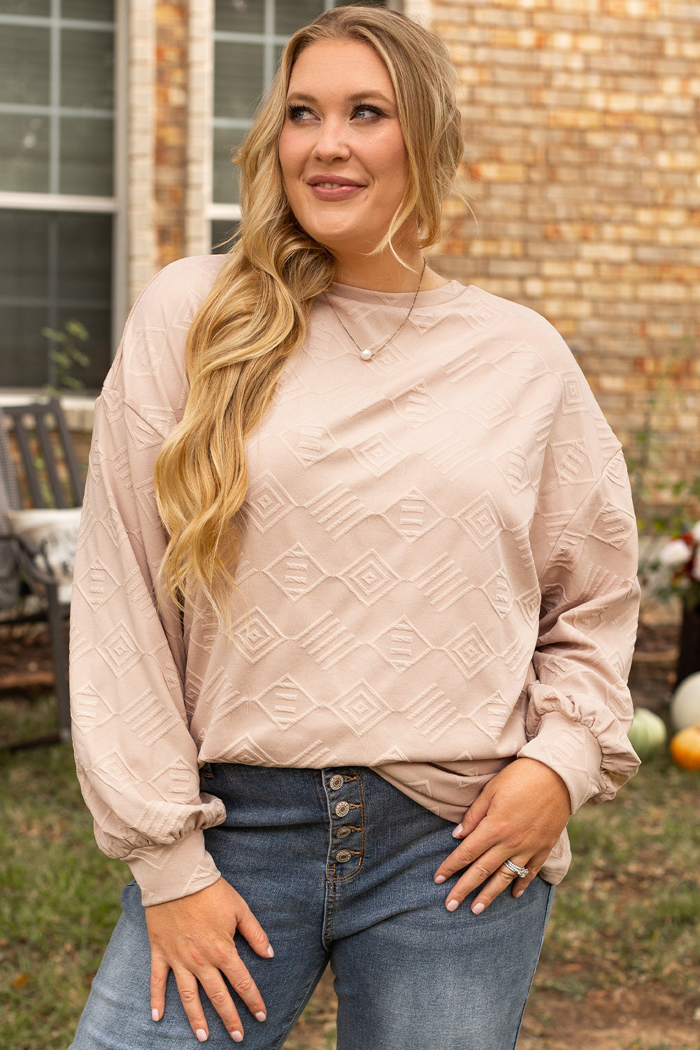 Sweat-shirt texturé a épaules tombantes et col rond de grande taille