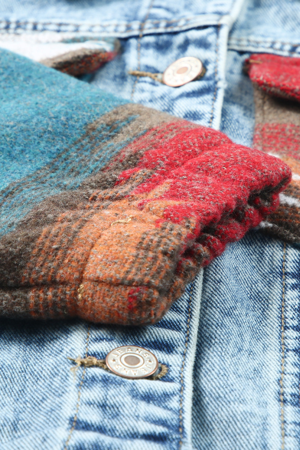 Veste en jean à imprimé aztèque et ourlet effiloché