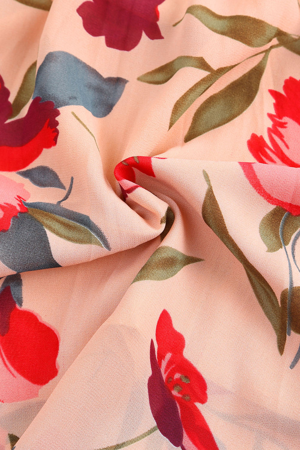 Robe florale à manches longues et col à volants rouge ardent avec volant
