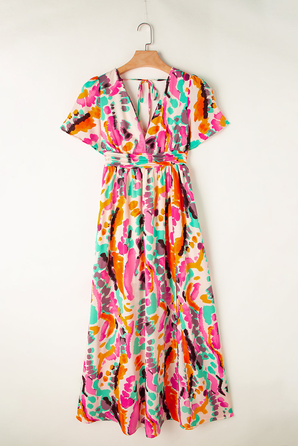 Robe longue bohème à imprimé tie-dye et col en V