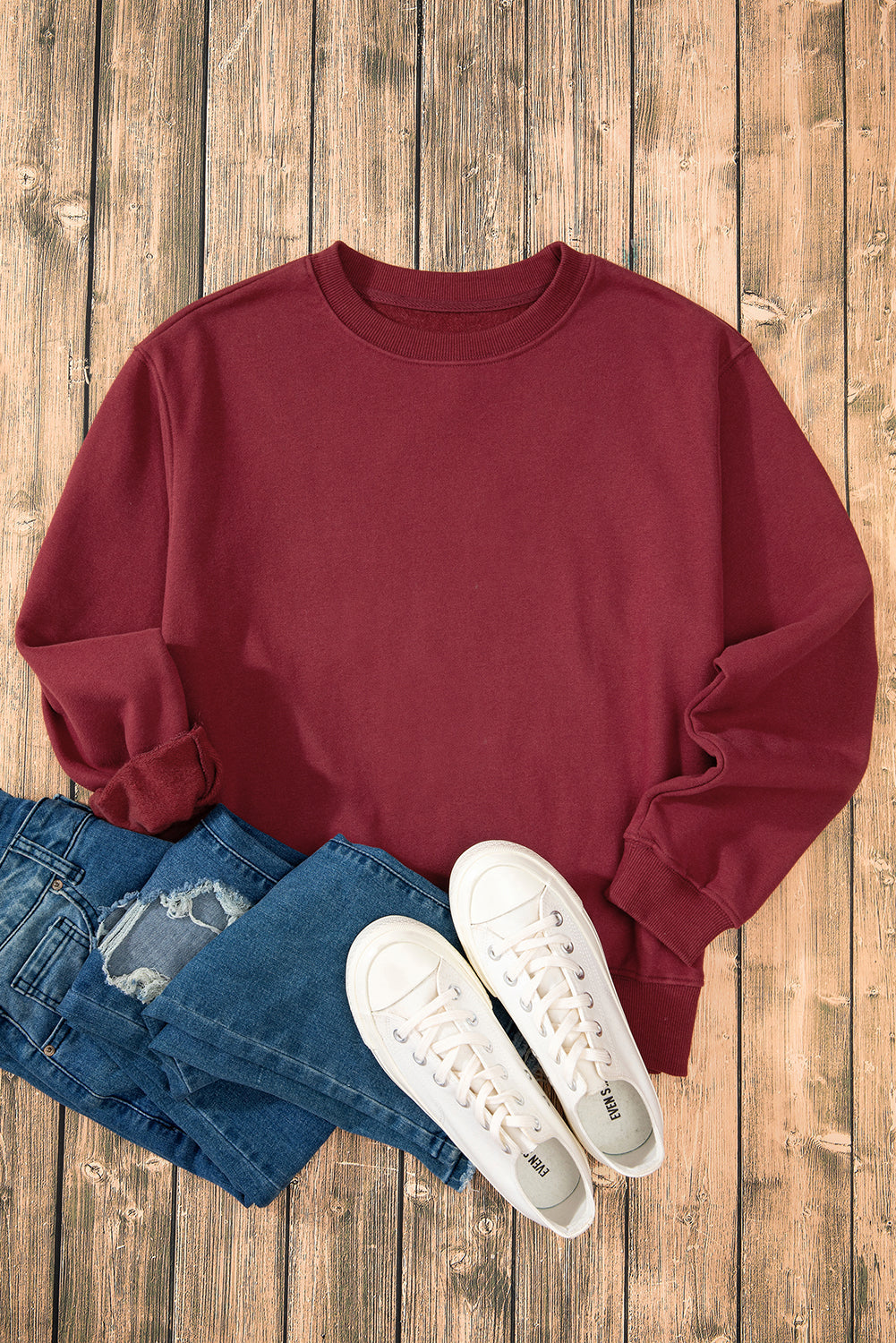 Sweat-shirt en tissu éponge à épaules tombantes doublé de polaire uni