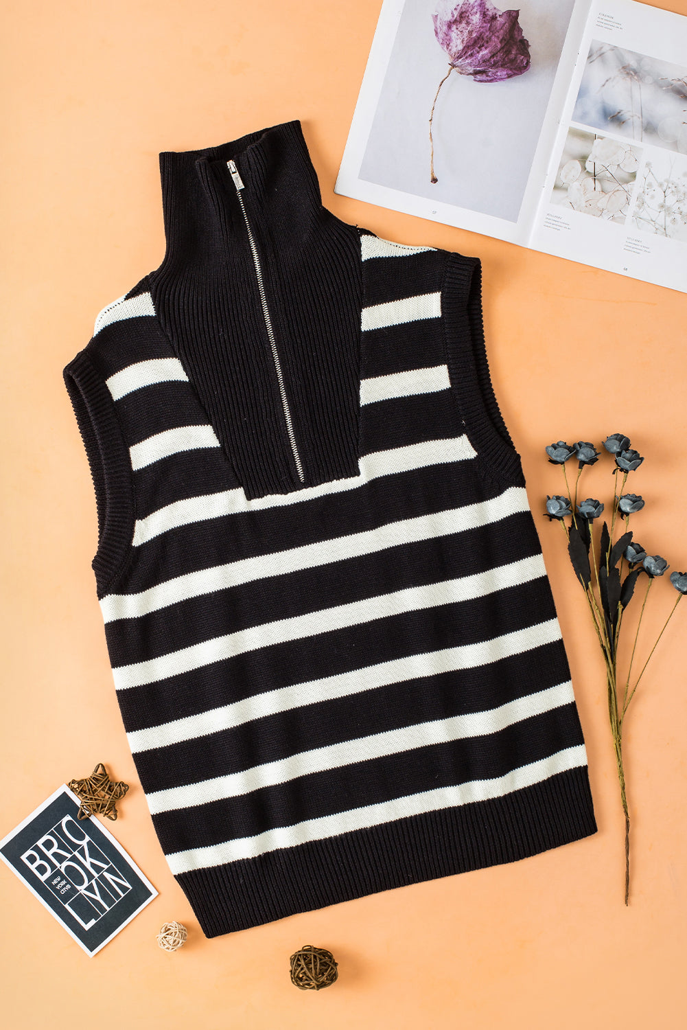 Débardeur pull en tricot a col zippé