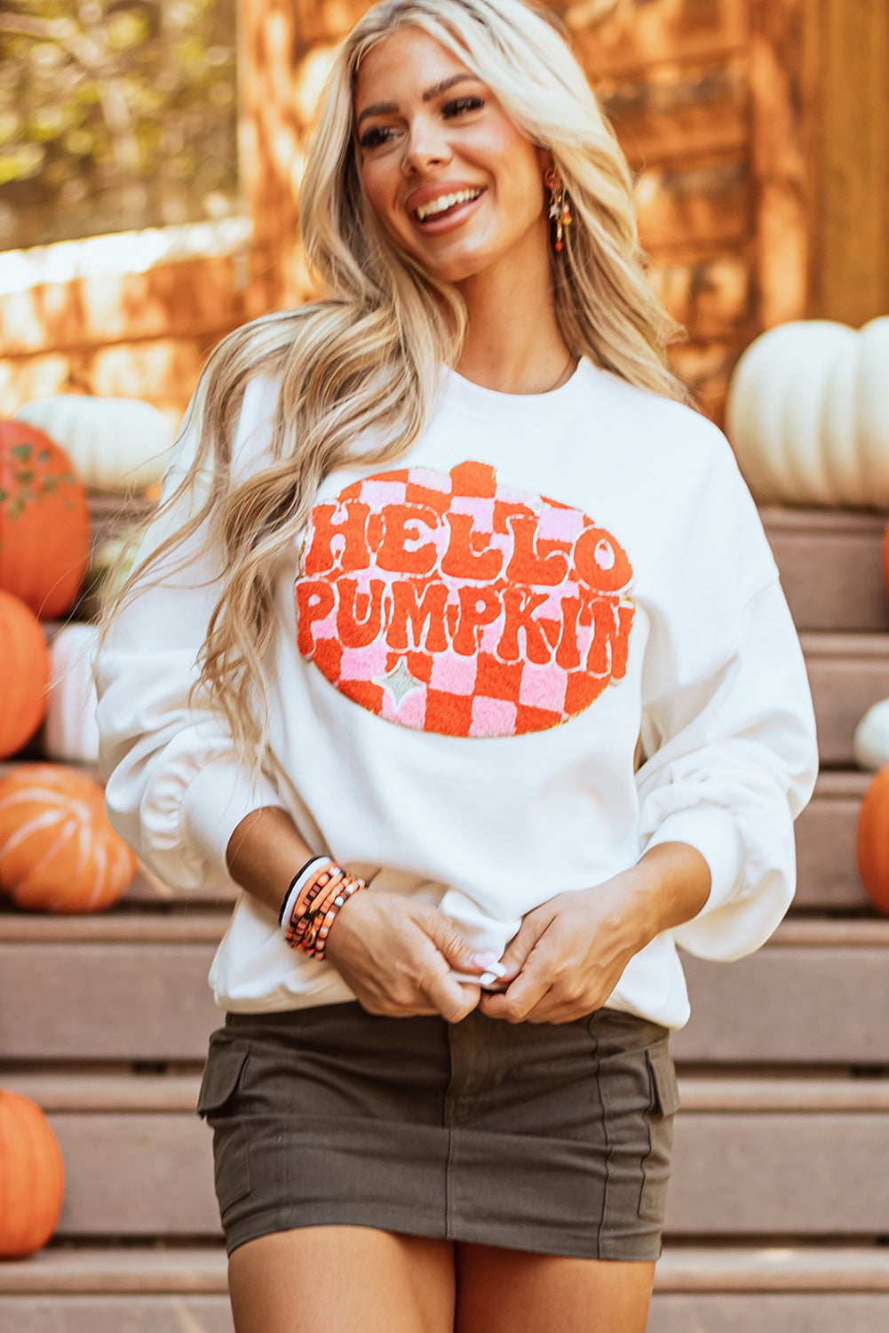 Terry Halloween Citrouille Patched Pattern Sweatshirt épais