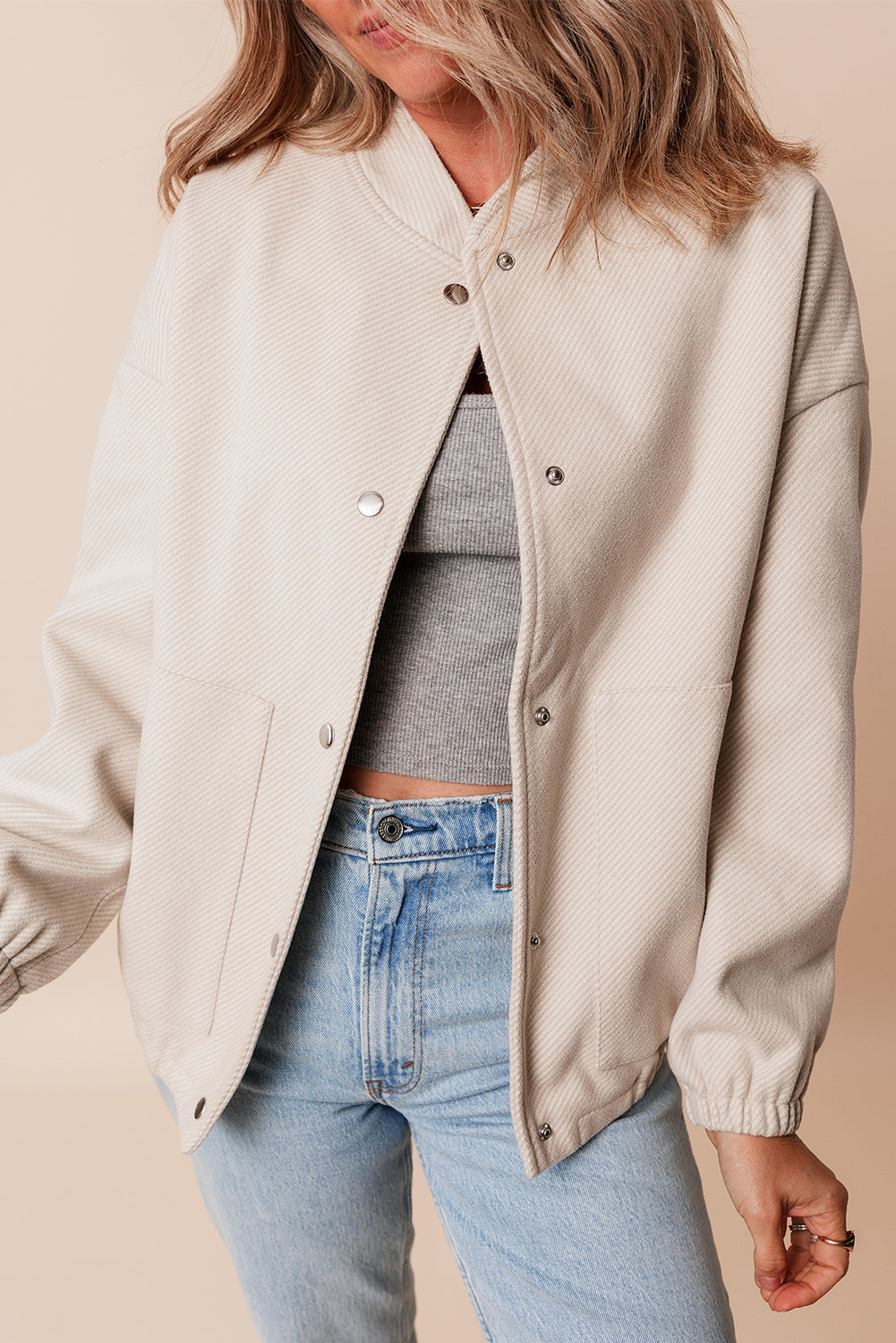 Blouson aviateur avec poche et bouton-pression a col baseball