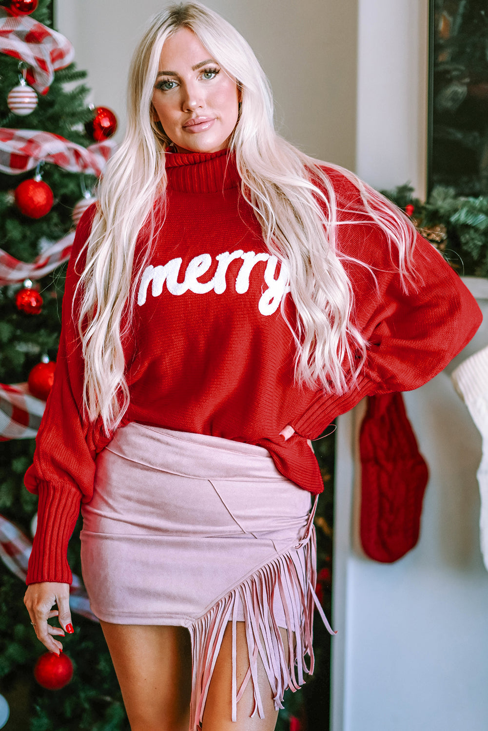 Pull à col montant brodé avec lettre Merry