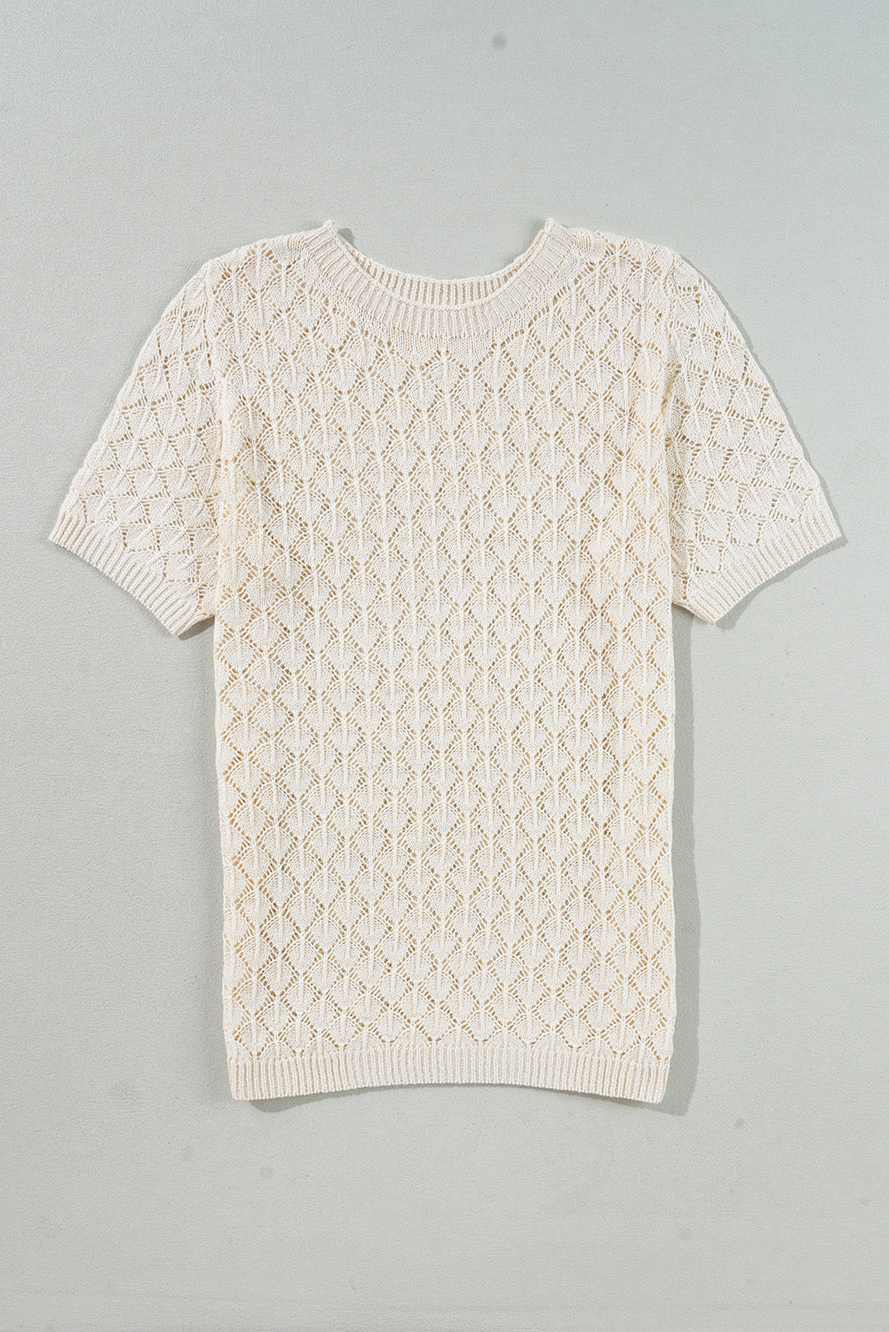 T-shirt pull a manches courtes et col rond en crochet ajouré