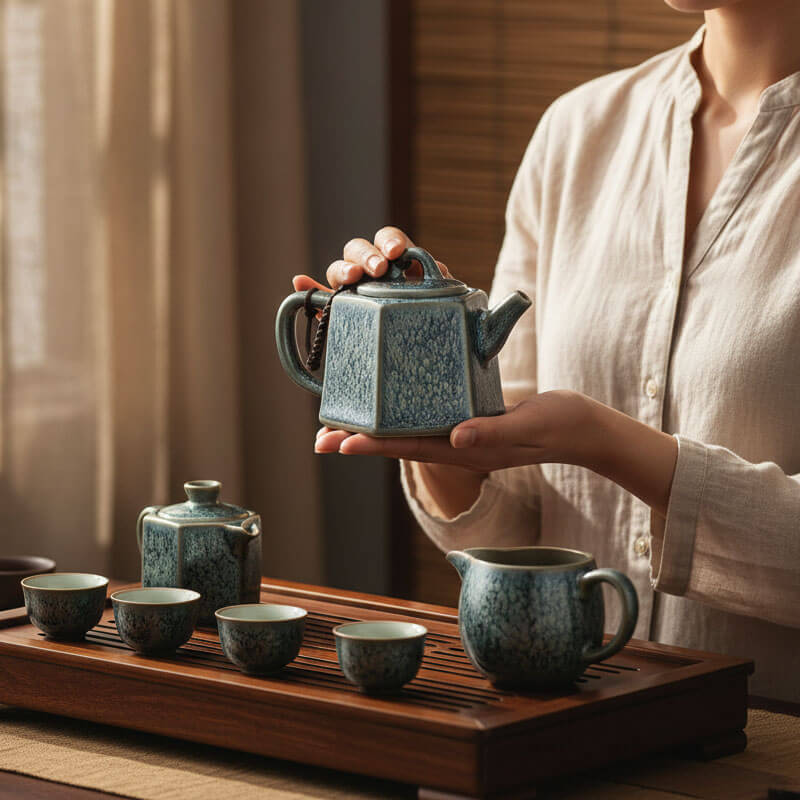 Jianzhan Tenmoku Hexagonal Teapot