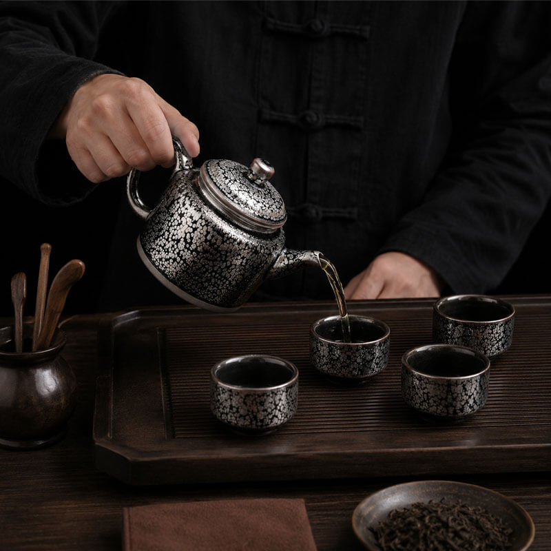 Handmde Tenmoku Jian Zhan Oil Spot Dezhong Teapot