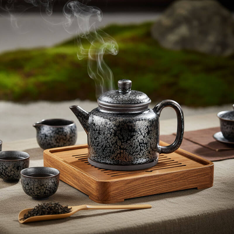 Handmde Tenmoku Jian Zhan Oil Spot Dezhong Teapot