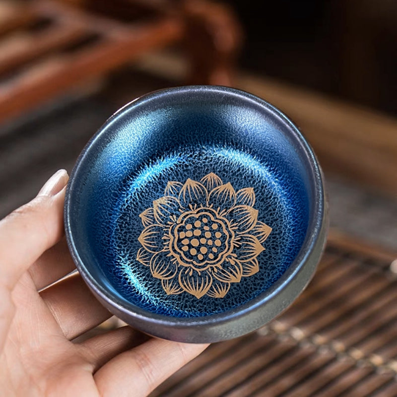 Lotus Kirin Feng Shui Tenmoku Tea Cup Pottery