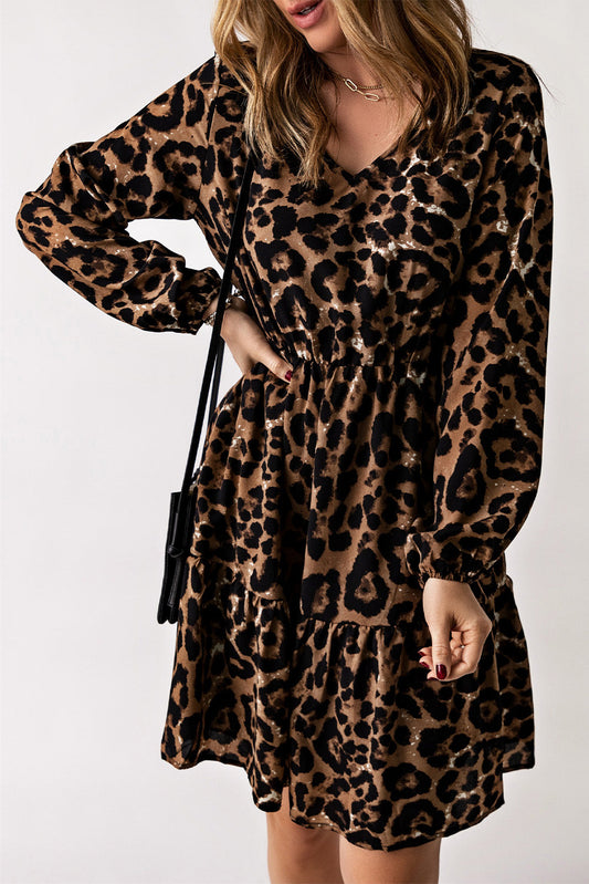 Chic Robe courte à volants et poignets élastiques à imprimé léopard