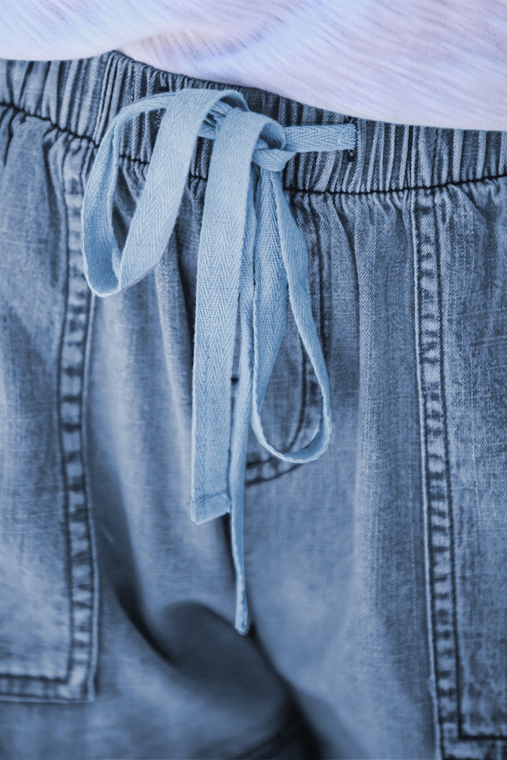 Short Jeans Bleu Femme Effiloche a Poches Decontracte Ete
