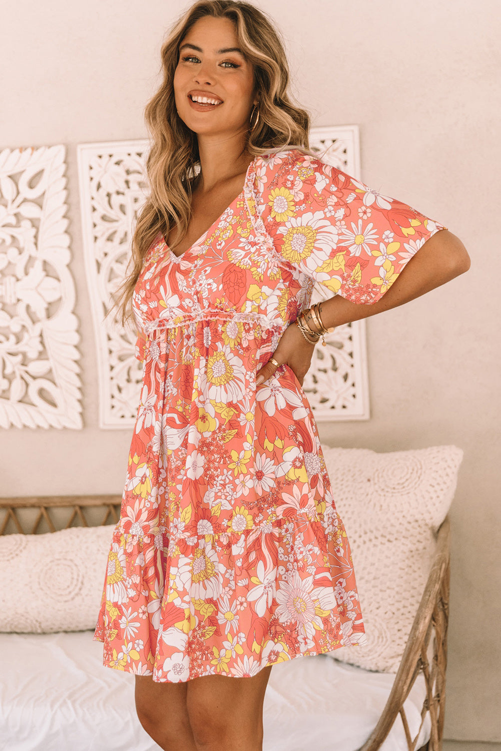 Chic Robe Fleurie Larges Manches Flottantes