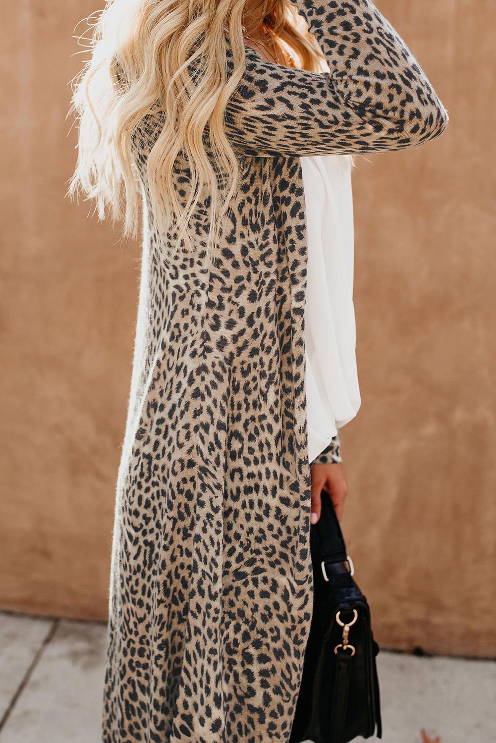 Cardigan Long Femme Imprime Leopard Travail et Quotidien