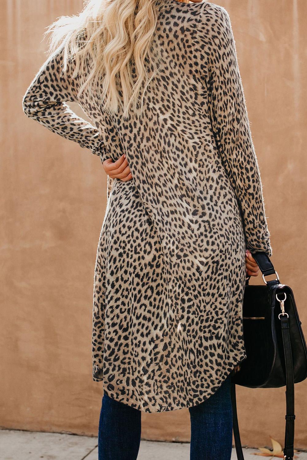Cardigan Long Femme Imprime Leopard Travail et Quotidien
