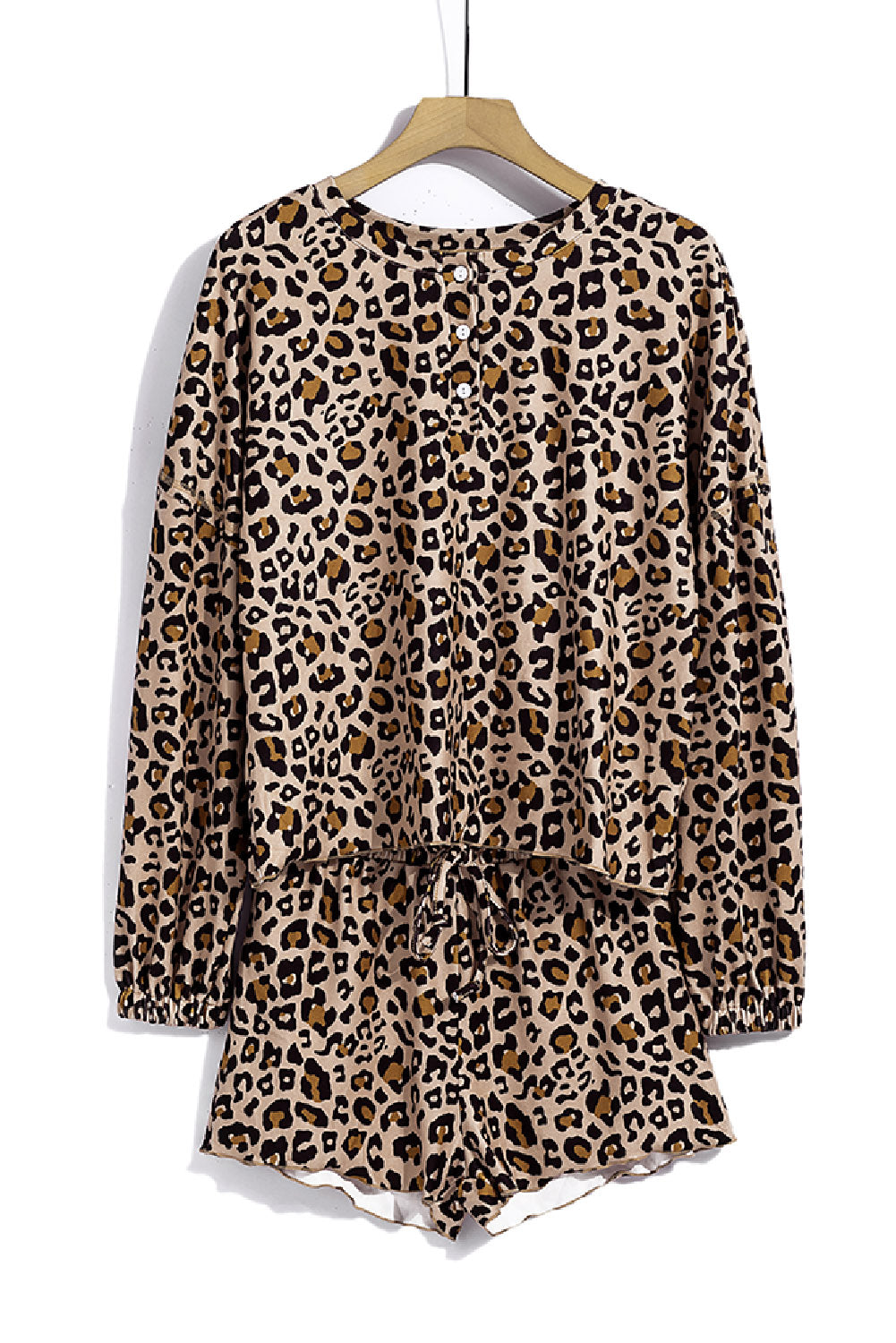 Ensemble Pyjama Femme Short Leopard Tricot Manches Longues