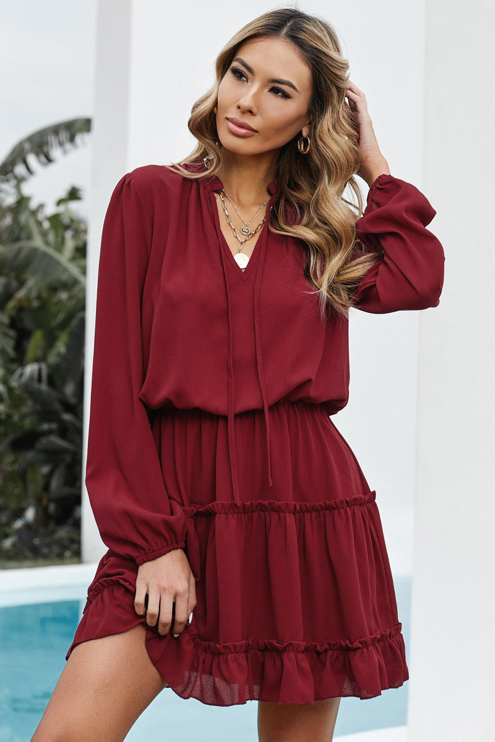 Robe Rouge Courte Manches Longues