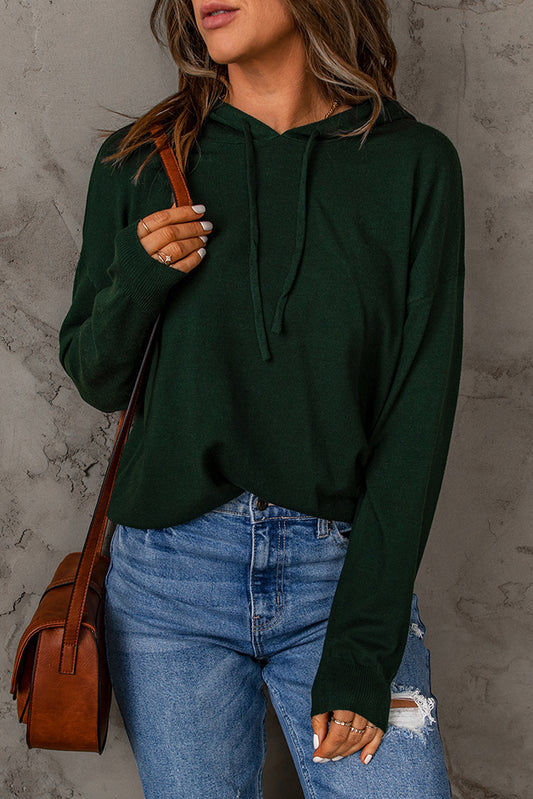 Pull a Capuche Femme Vert Manches Tombantes