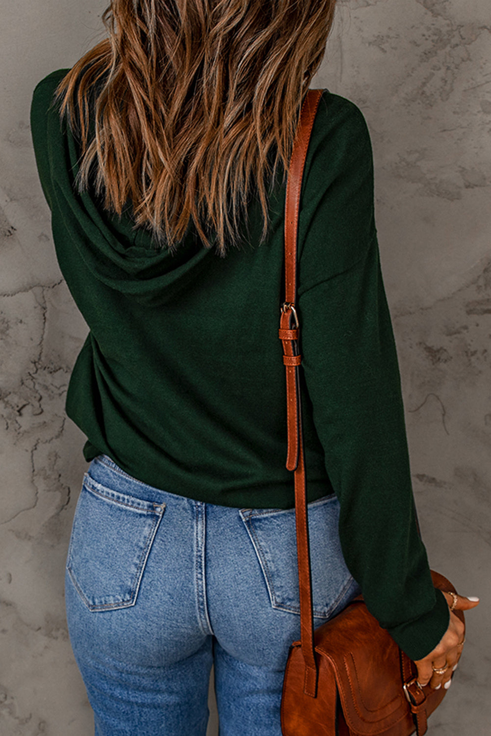 Pull a Capuche Femme Vert Manches Tombantes