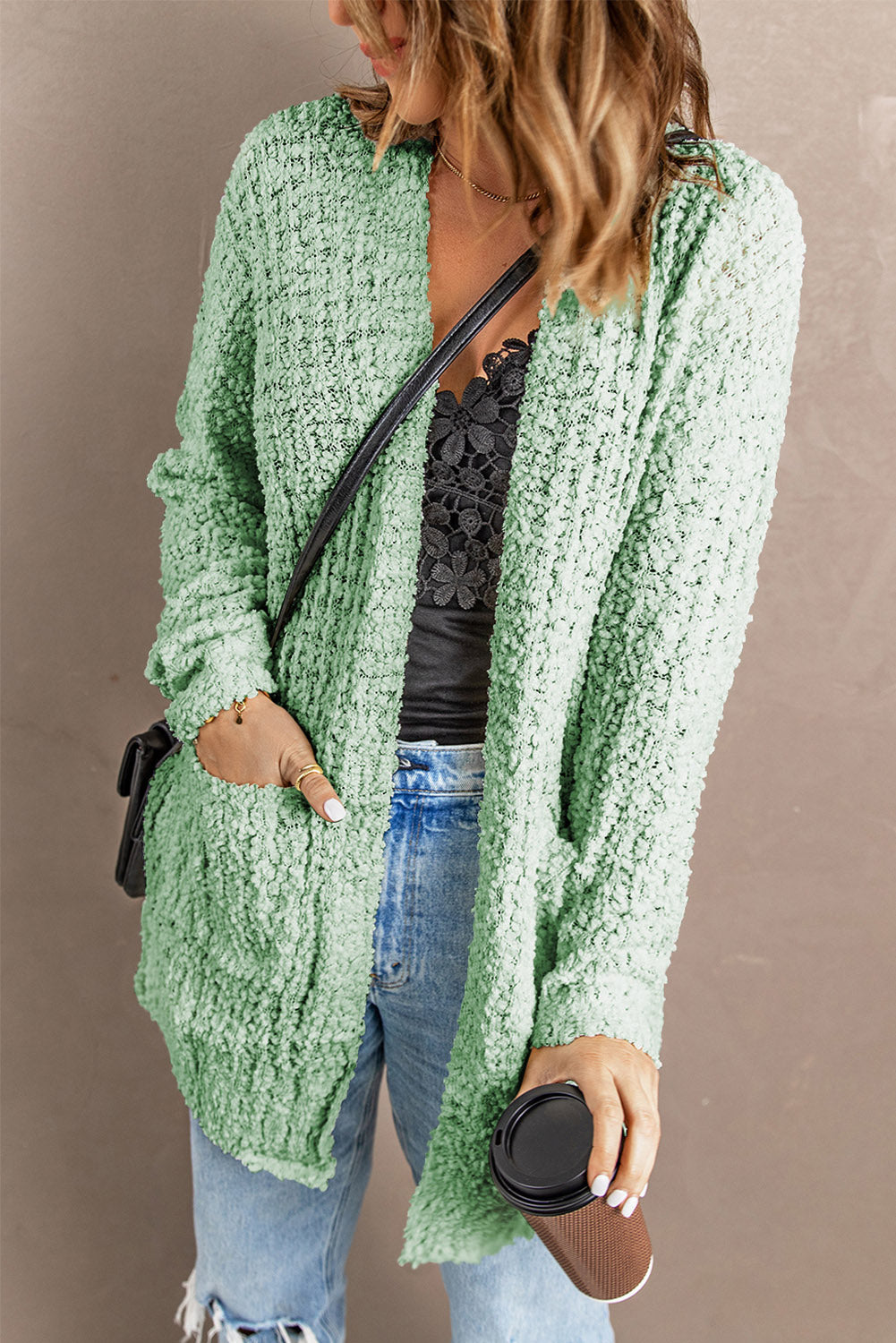 Cardigan Vert Chic Femme Caillou Plage Texturee
